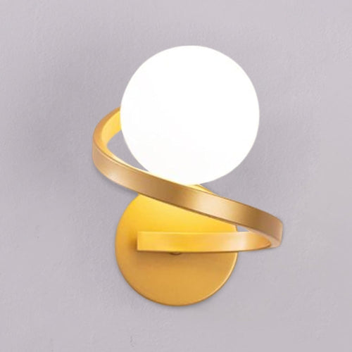 Golden Spiral Glass Ball Wall Light, Modern LED Sconce for Bedroom