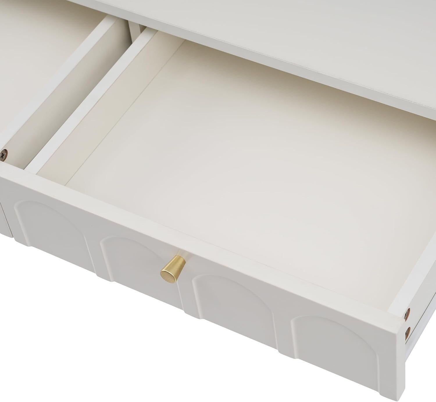 Modern Cream White Dressing Table Vanity Wood Top 2 Drawers Compact Makeup Desk