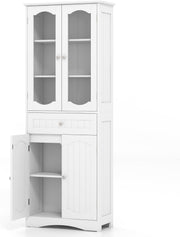 Tall Bathroom Cabinet White Freestanding Storage Cupboard 4-Door Drawer