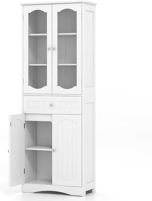 Tall Bathroom Cabinet White Freestanding Storage Cupboard 4-Door Drawer
