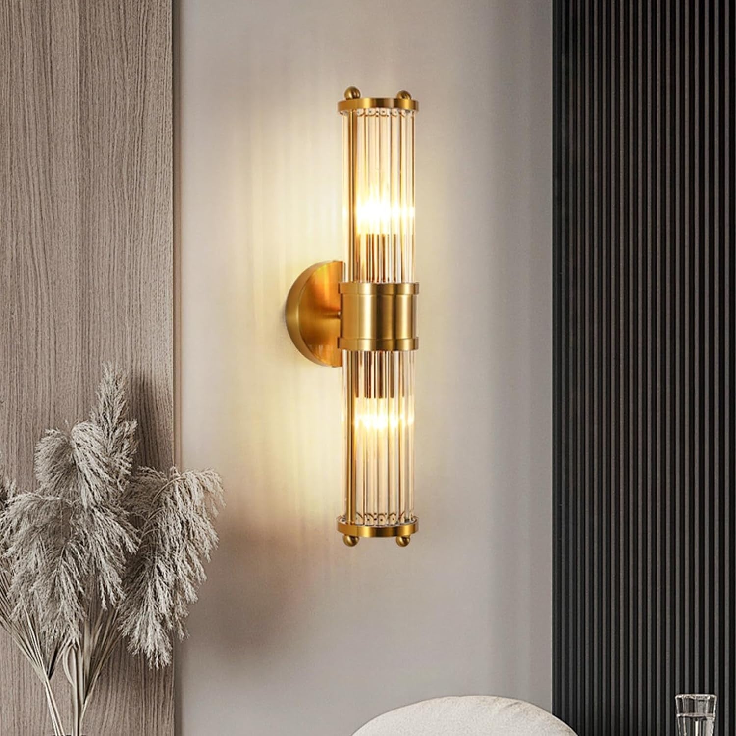 Gold Glass Wall Sconce LED Light Vintage Modern Lamp for Bedroom Bath