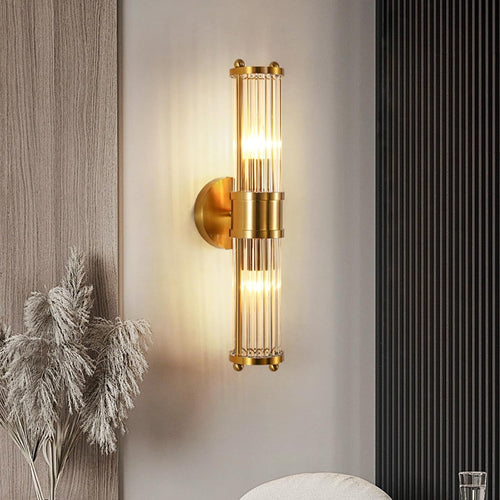 Gold Glass Wall Sconce LED Light Vintage Modern Lamp for Bedroom Bath