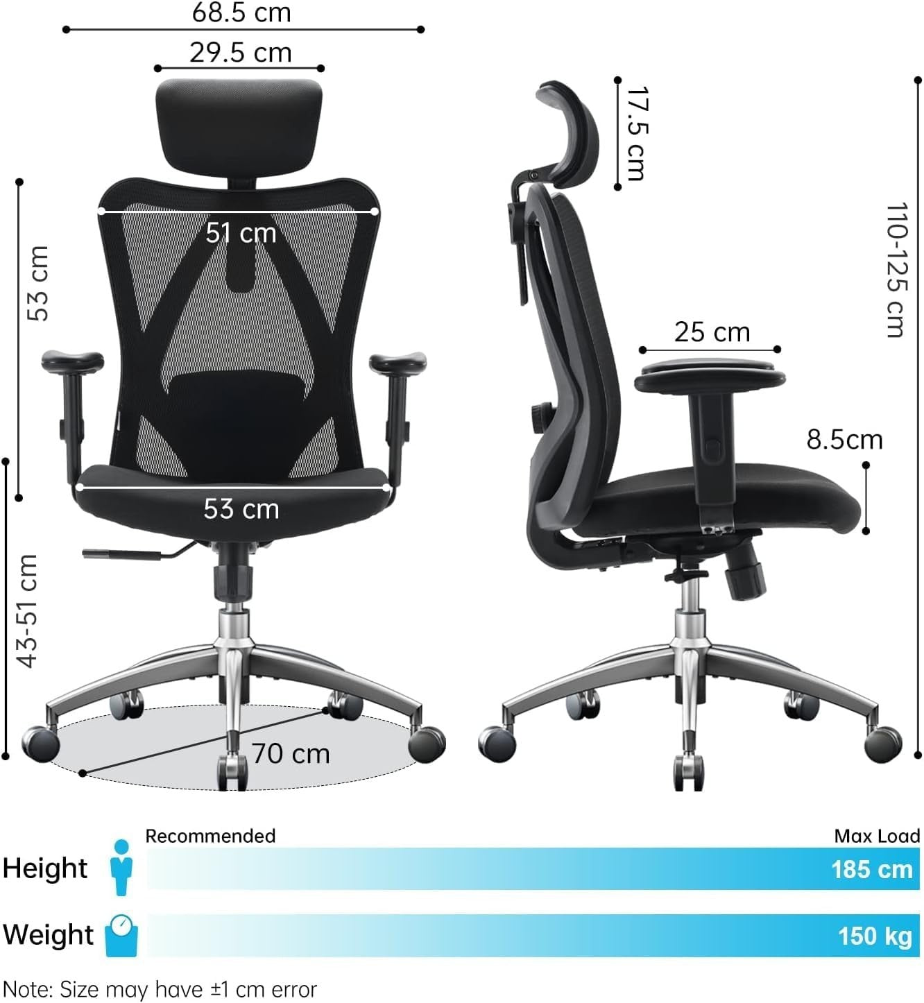 Ergonomic Office Chair Black Mesh High Back Seat Recline Adjustable Armrest Home