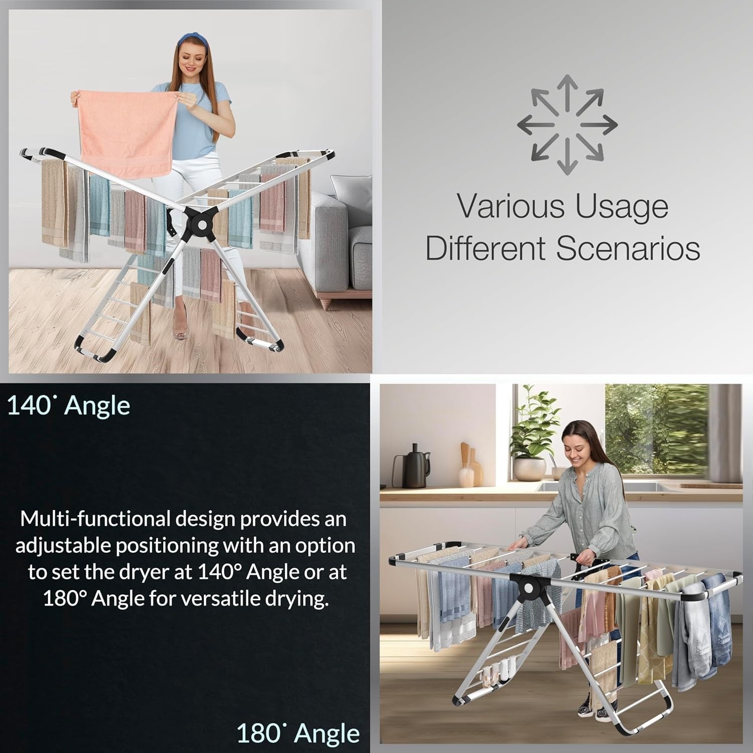 Heated Clothes Airer 320W Folding Drying Rack with Cover 26 Heated Rails