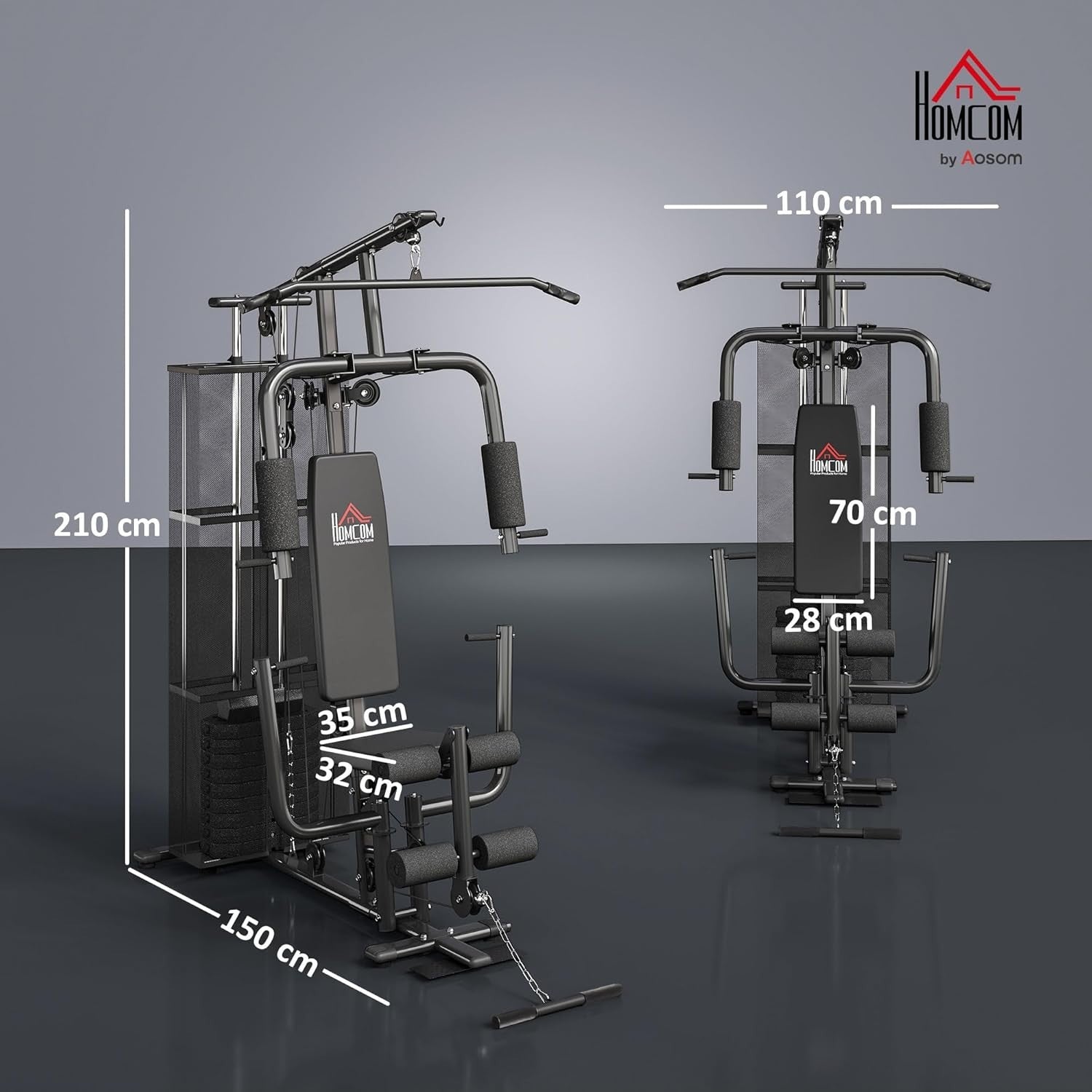 Multi Gym Home Workout Station 150x110x210cm – Chest, Leg & Arm Trainer white