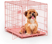Pink Small Single Door Dog Crate 62x44x49cm with Divider & Leak-Proof Pan