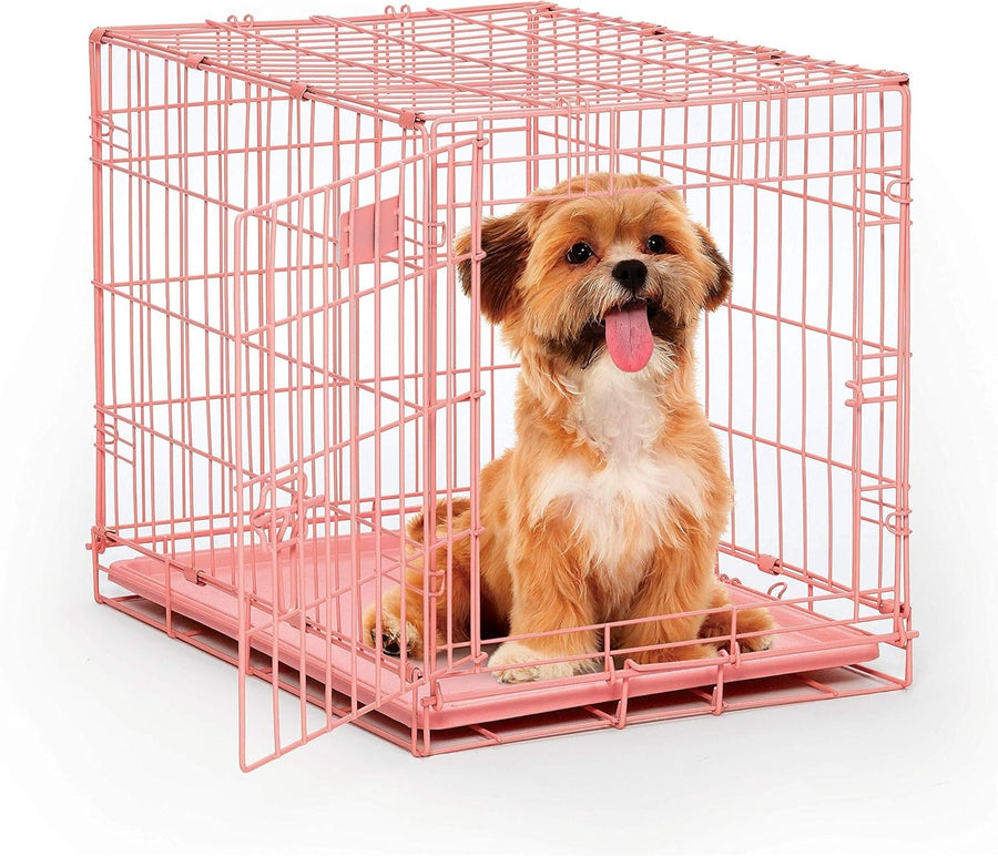 Pink Small Single Door Dog Crate 62x44x49cm with Divider & Leak-Proof Pan
