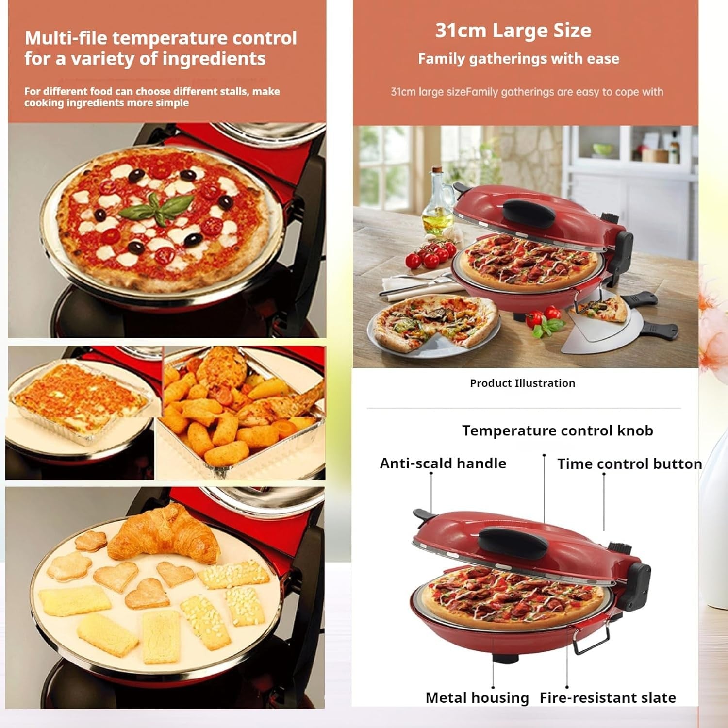 12" Electric Pizza Oven 800°F | Dual Temp Control Stone Countertop Cooker