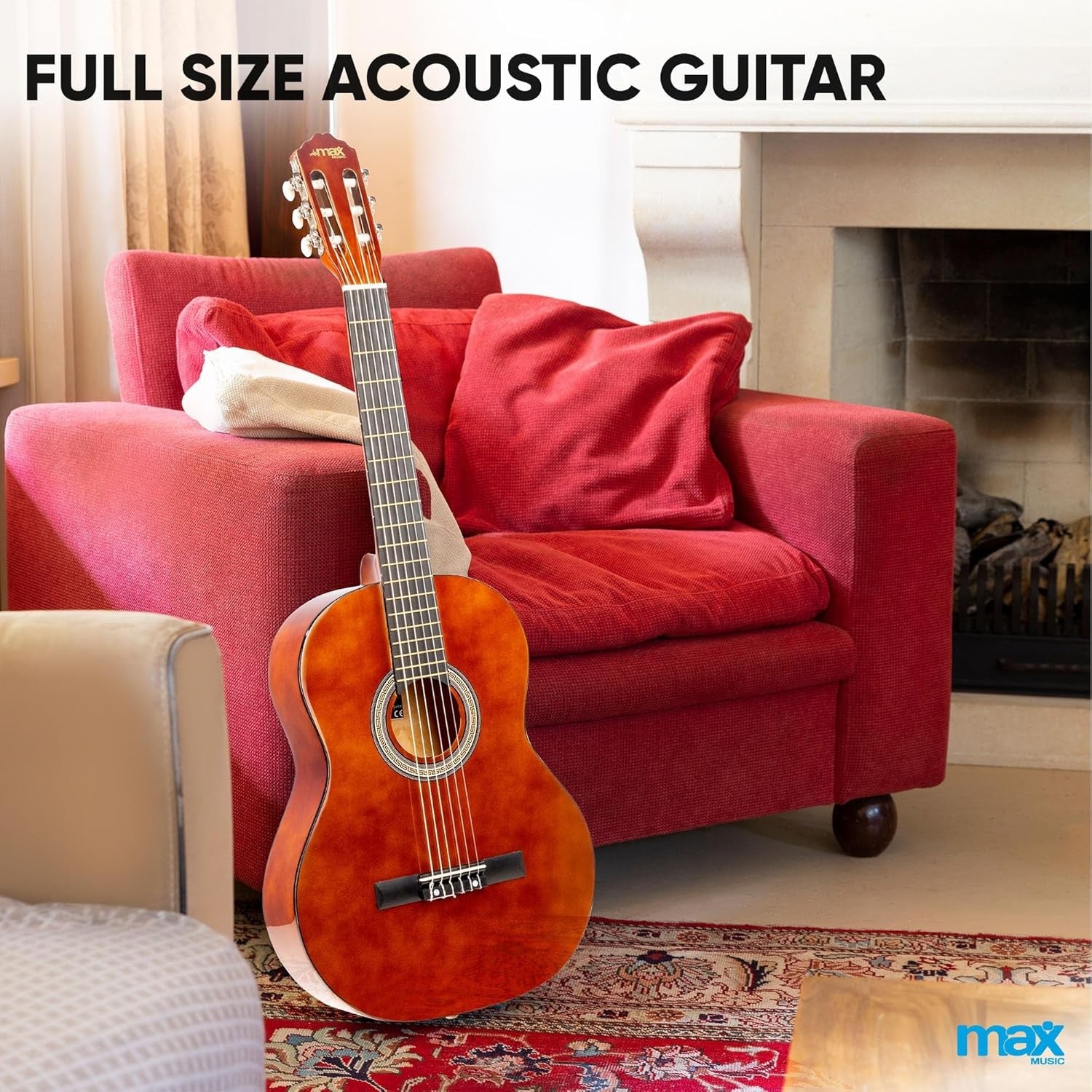 Full Size Classical Acoustic Guitar Starter Kit Dark Wood