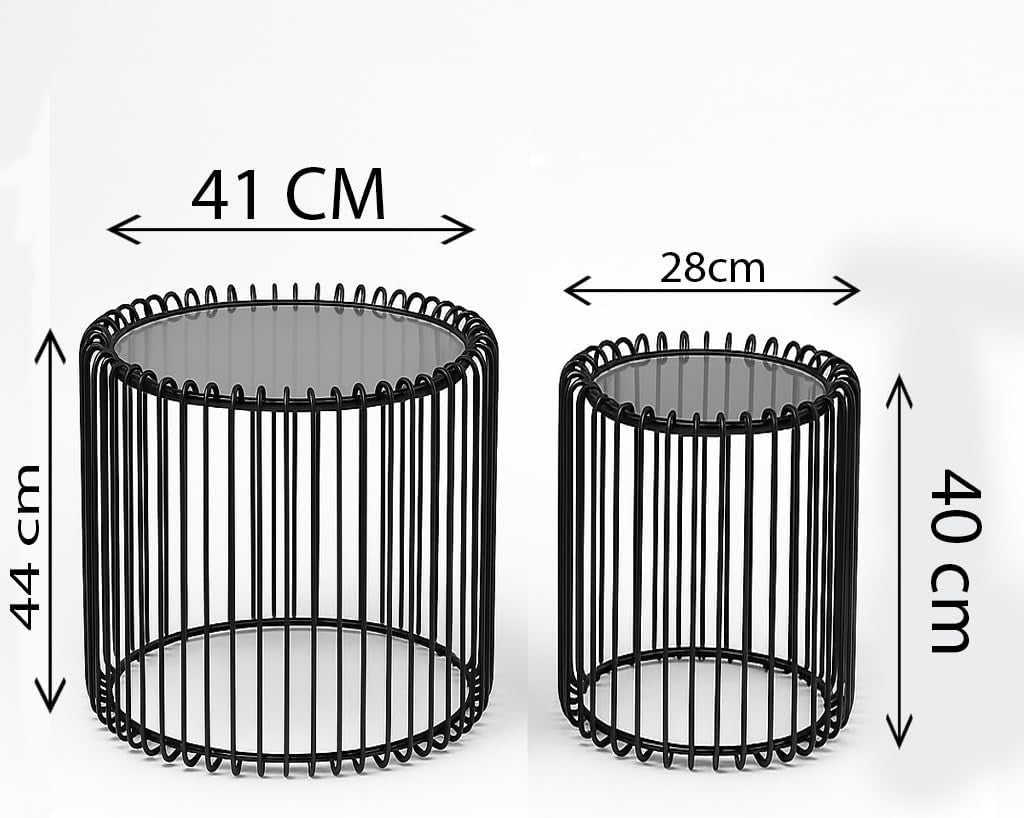 Nesting Coffee Table Set Black Metal Frame Glass Top Round Living Room