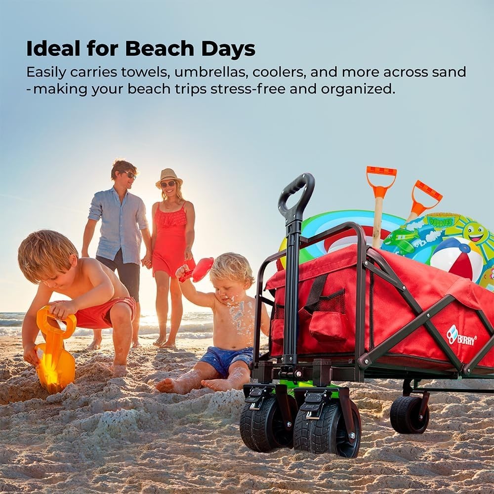 Red 150L Heavy Duty Folding Festival Trolley 330lbs Camping Beach Wagon Cart