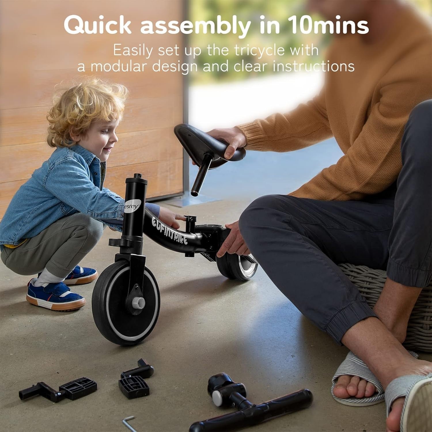 5 In 1 Toddler Tricycle Balance Bike Ride On Toy Removable Pedals Black