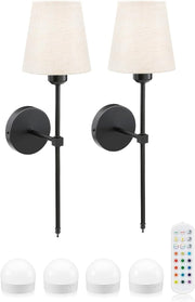 Wireless Rechargeable LED Wall Light, Dimmable, Remote, 2-Pack, 4-Light Sources