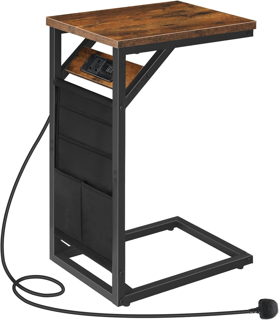 C Shaped Side Table with USB Charging, Storage Bag, Sofa Bed Laptop Stand