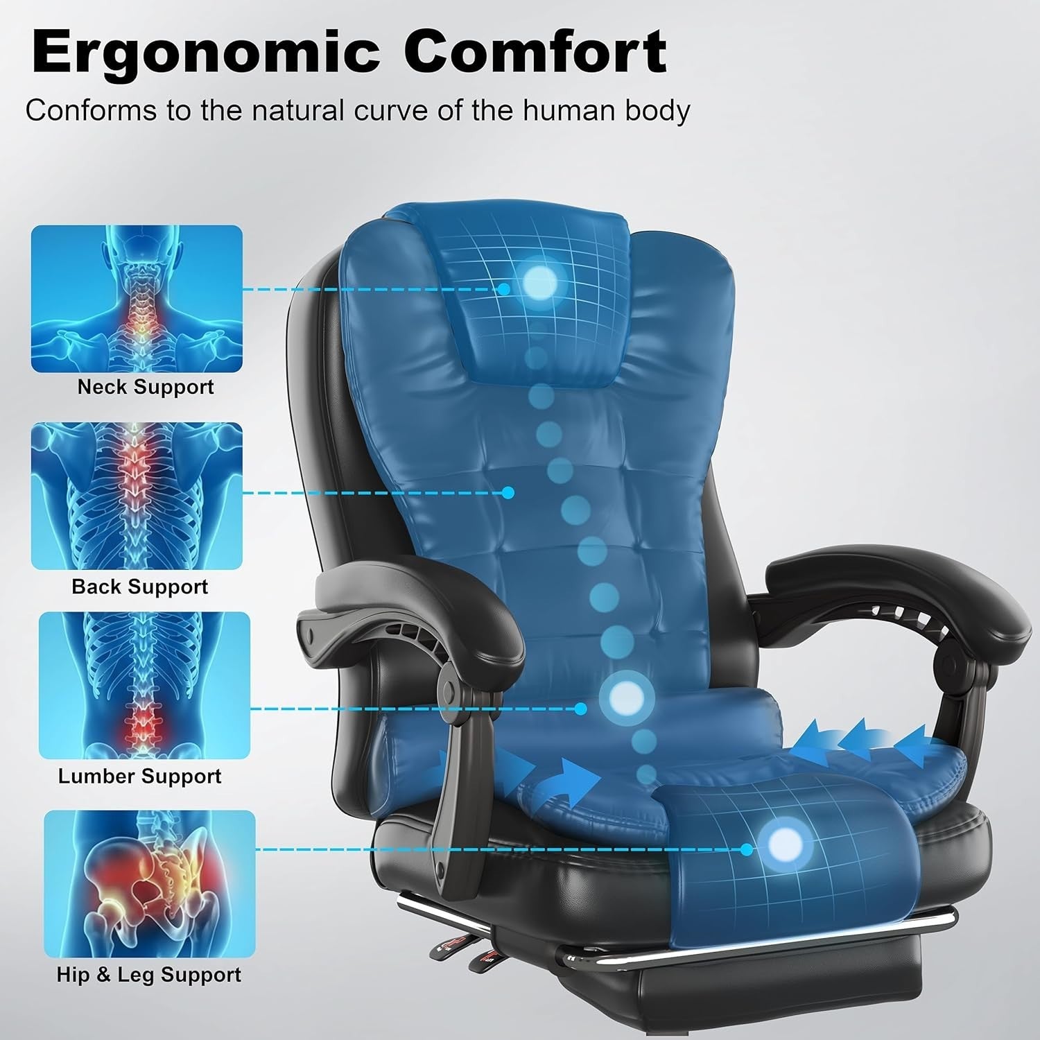 Executive High Back Office Chair PU Leather Recliner w/ Footrest Rocking Swivel