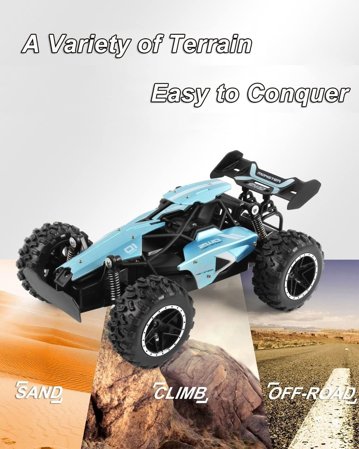 RC Off-Road Car 2.4GHz 2WD Buggy 15KM/H Fast Remote Control Toy with 2 Batteries