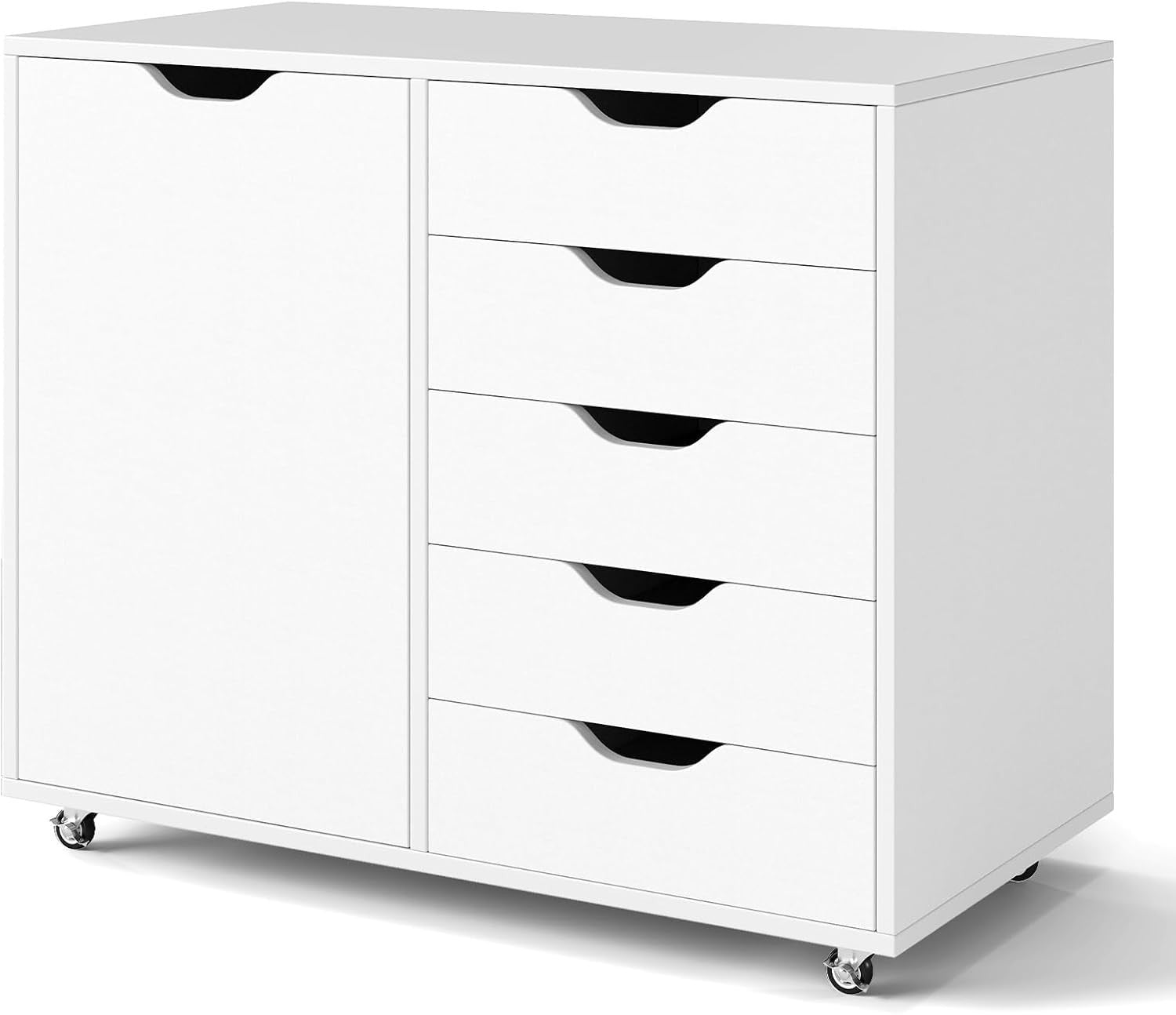 High Capacity Mobile File Cabinet w/ 5 Drawers Side Cupboard Lock Wheels