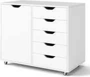 High Capacity Mobile File Cabinet w/ 5 Drawers Side Cupboard Lock Wheels