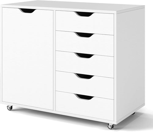 High Capacity Mobile File Cabinet w/ 5 Drawers Side Cupboard Lock Wheels