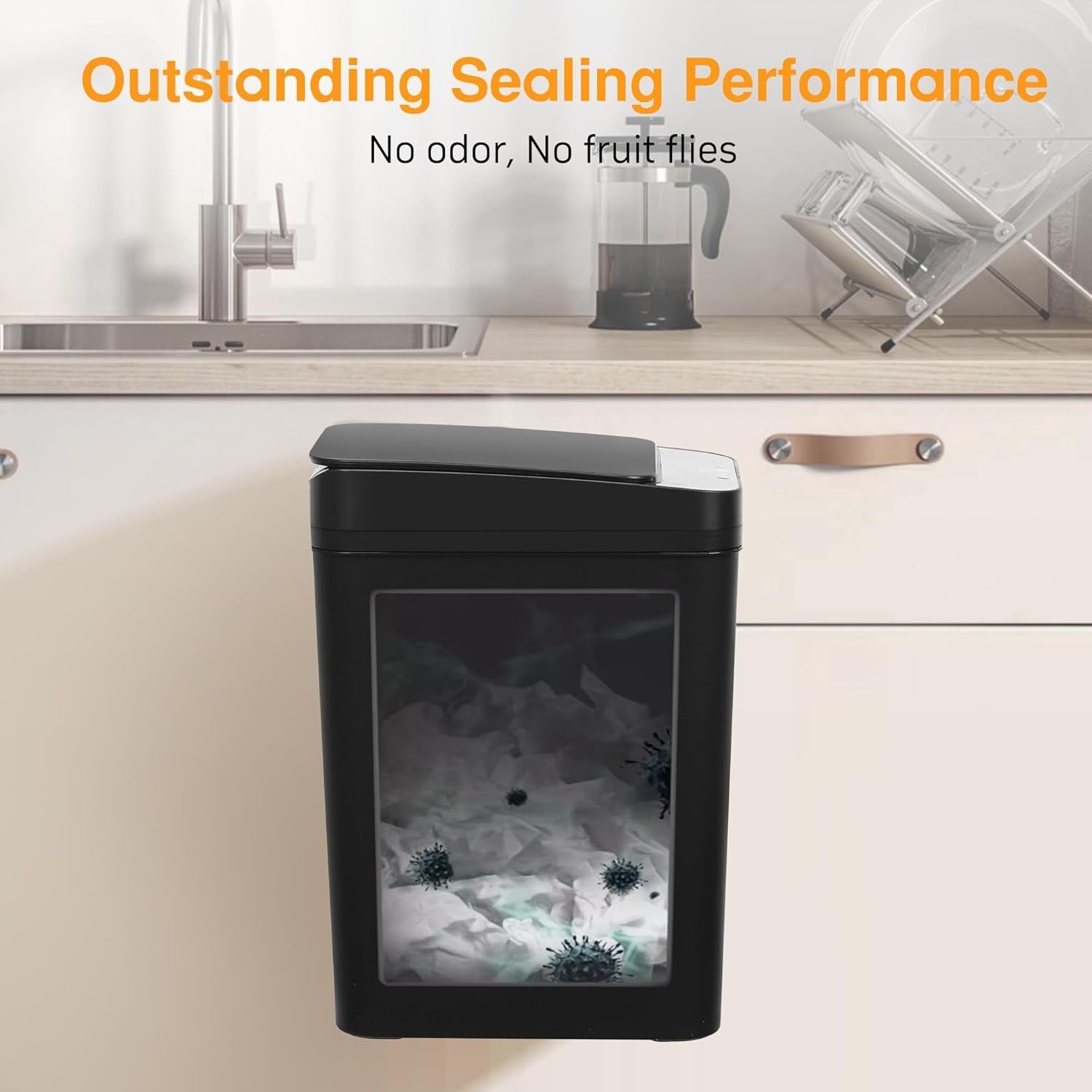 2 Pack 2.6 Gallon Touchless Motion Sensor Trash Can Black