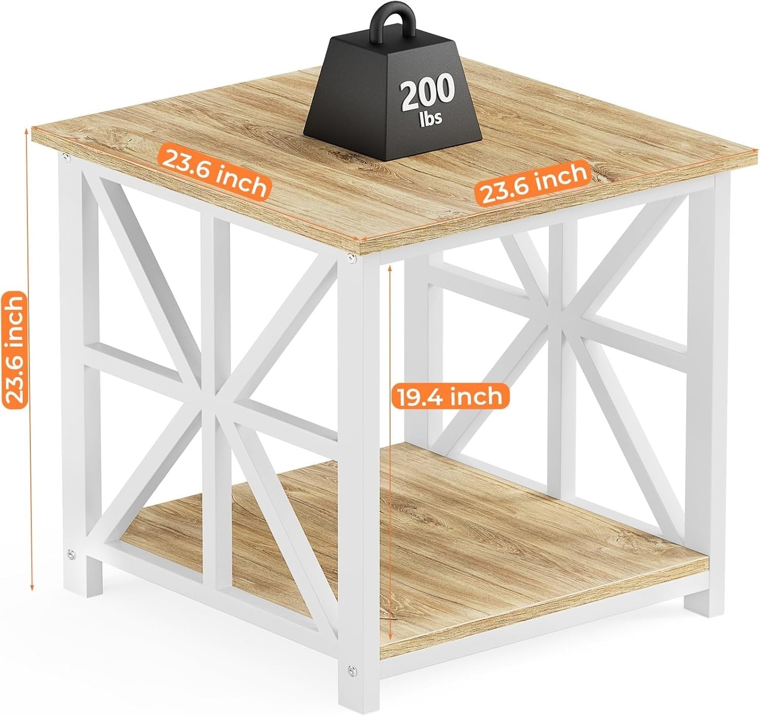 Oak 2-Tier Square Side Table 60x60x60 cm | Large End Table w/ Storage