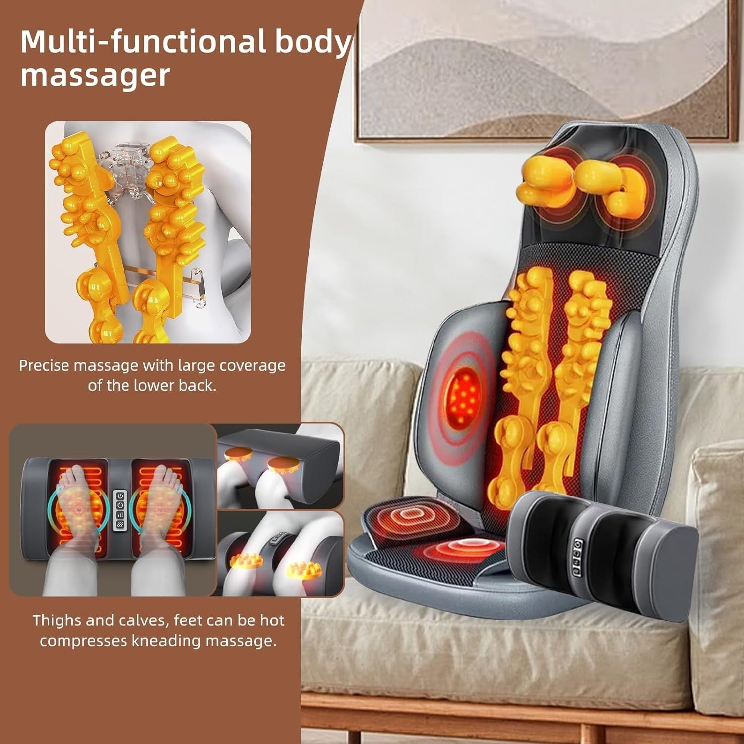 Full Body Shiatsu Massage Chair Pad Neck Back Foot Heat Vibration Home Office