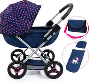 Dolls Pram Cosy Pushchair Foldable with Bag Blanket Pillow Basket