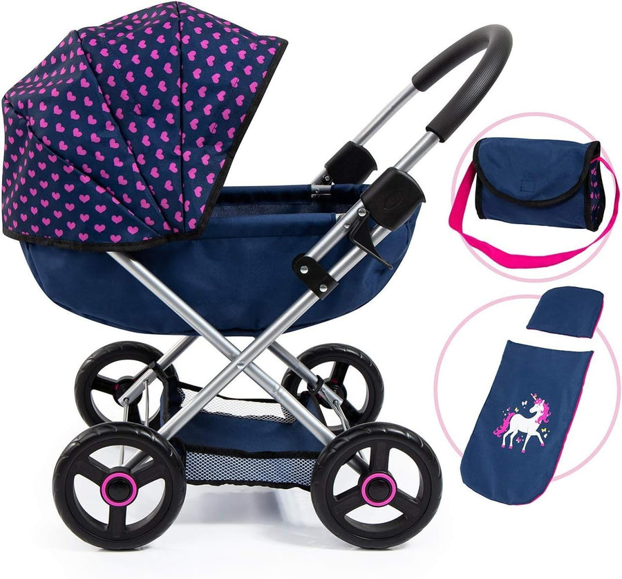 Dolls Pram Cosy Pushchair Foldable with Bag Blanket Pillow Basket