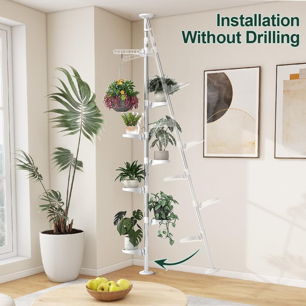 7 Tier Adjustable Floor to Ceiling Plant Stand Indoor Hanging Flower Shelf