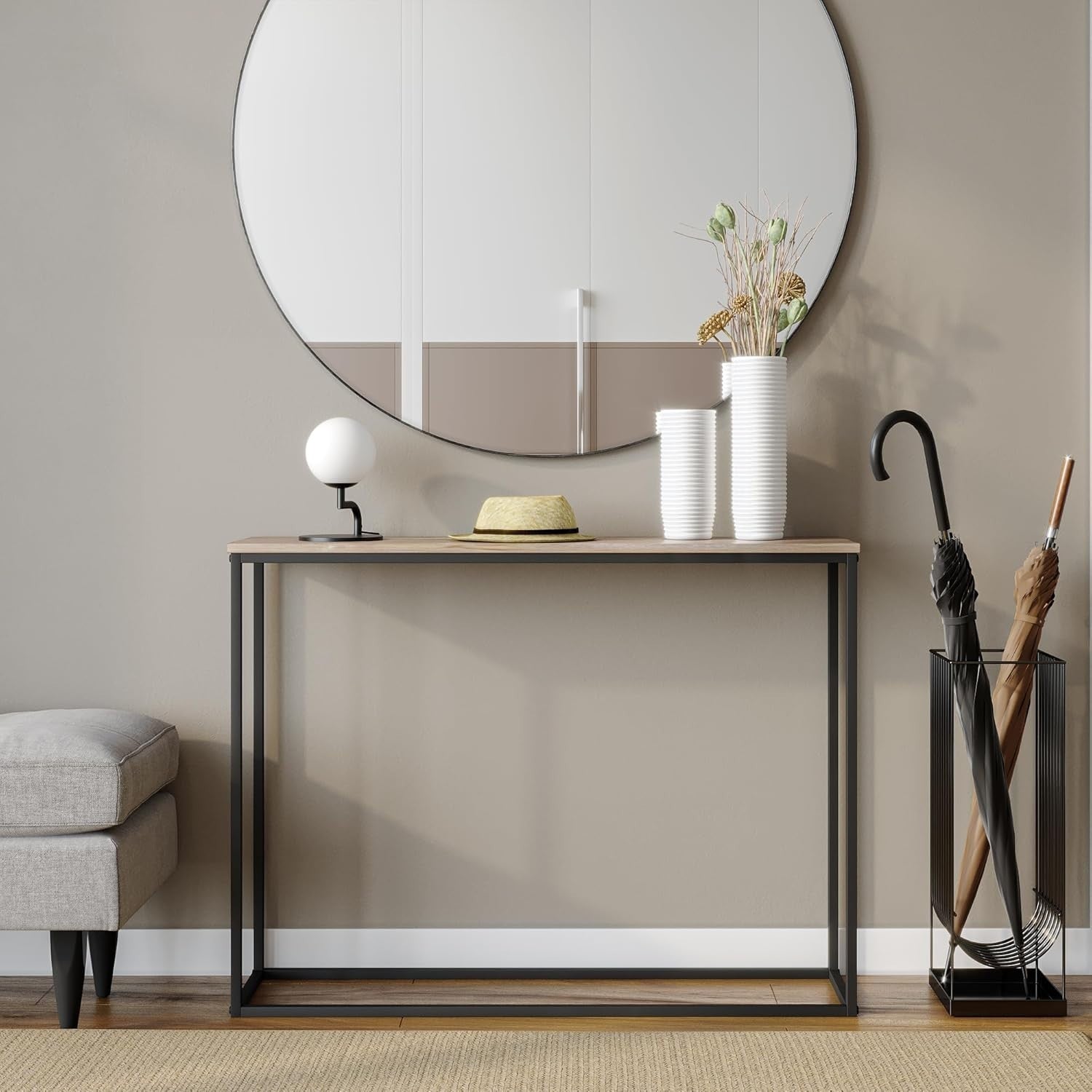 Slim Wooden Hallway Console Table with Metal Legs - 24D x 100W x 75H cm