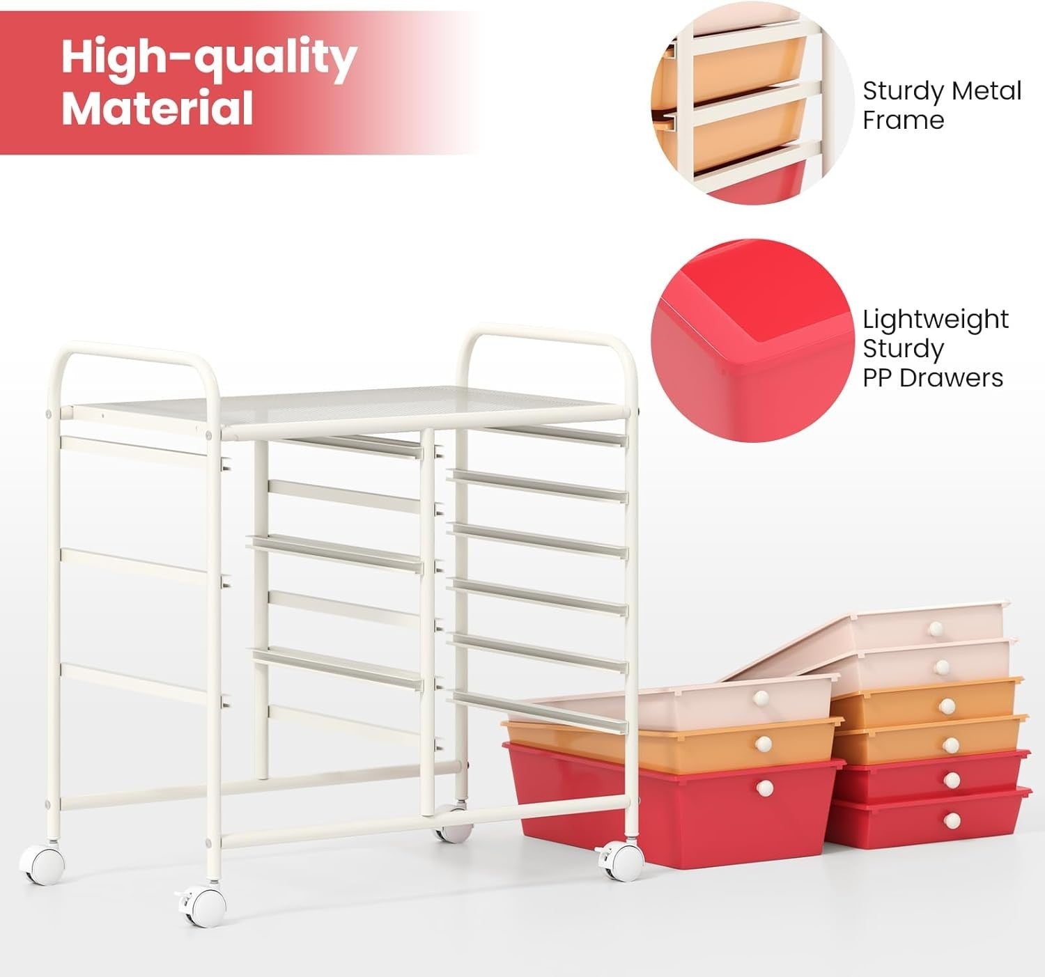 9 Drawer Rolling Storage Cart Utility Trolley Organiser Lockable Wheels