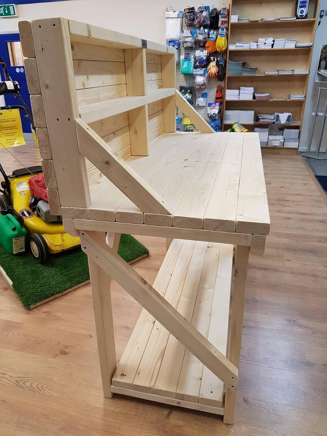 4ft Heavy Duty Wooden Workbench with Back Panel – Solid Timber Work Table
