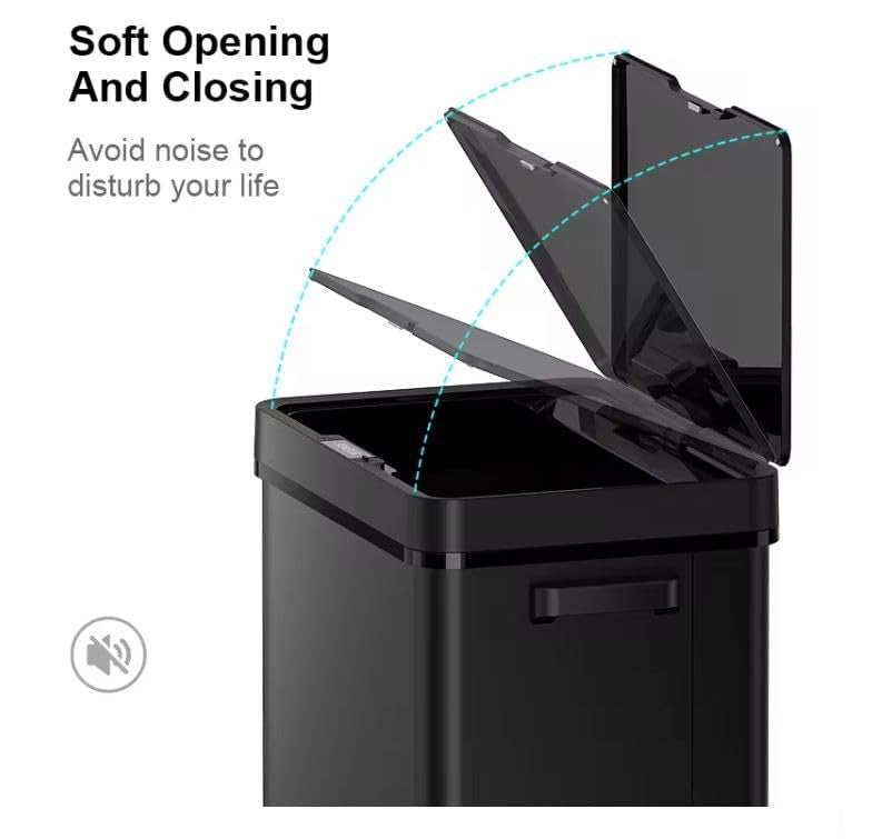 68L Touchless Kitchen Bin | Automatic Sensor Trash Can Black Steel
