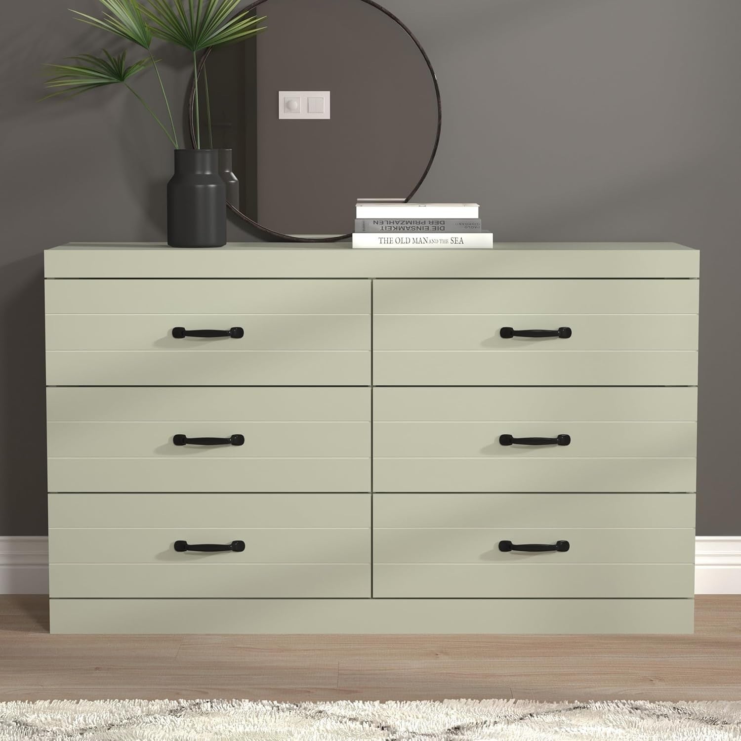 Sage Green 6 Drawer Chest, Wide Storage Unit for Bedroom or Hallway
