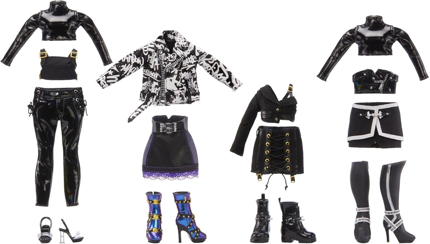 Black Gold Fashion Doll 3 Mix Match Outfits Designer Accessories