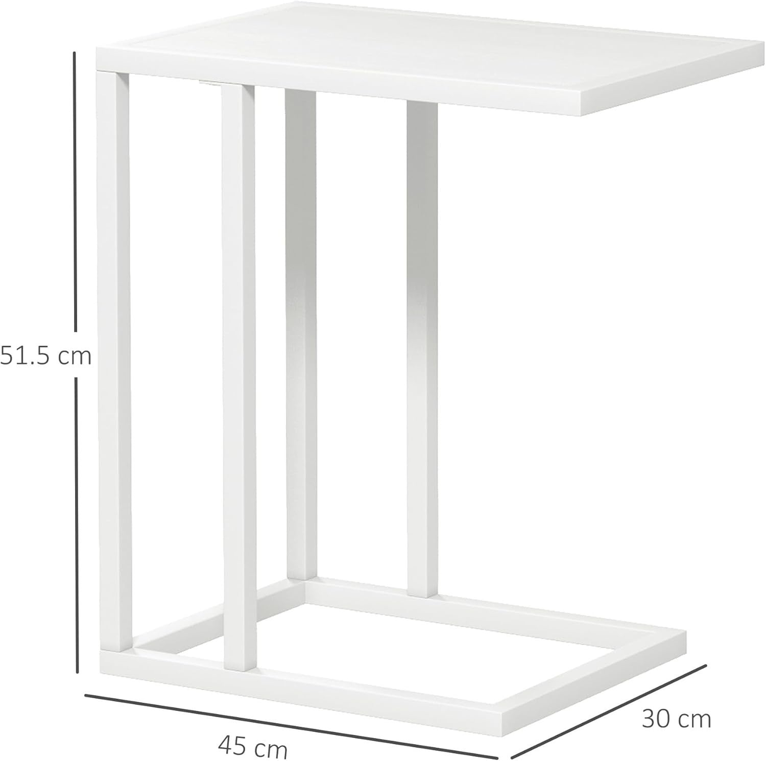 White Wood C Shape Sofa Side Table | Narrow Metal Frame Snack Coffee Table