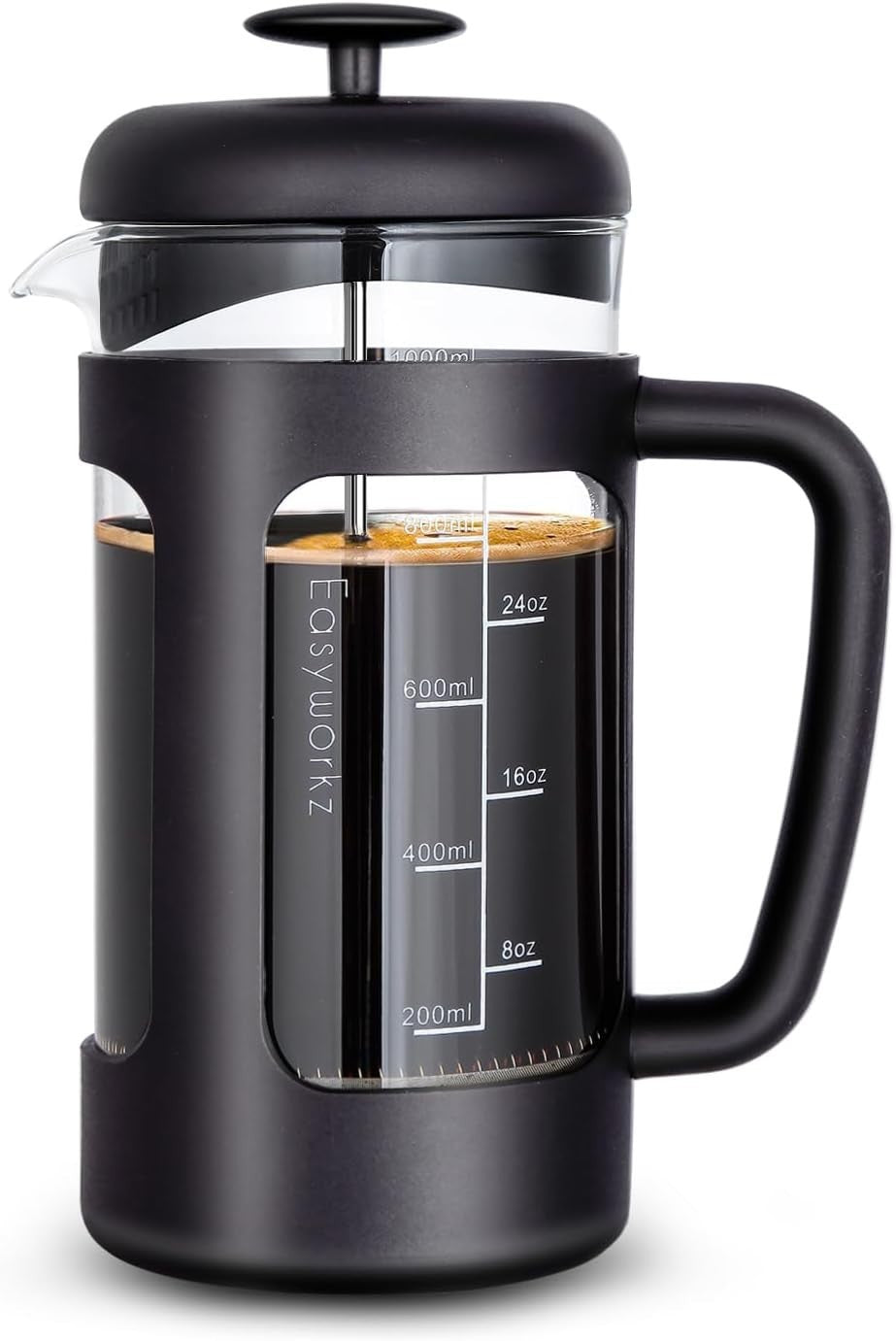 French Press Coffee Maker 1000ml Borosilicate Glass Heat-Resistant Soft-Grip