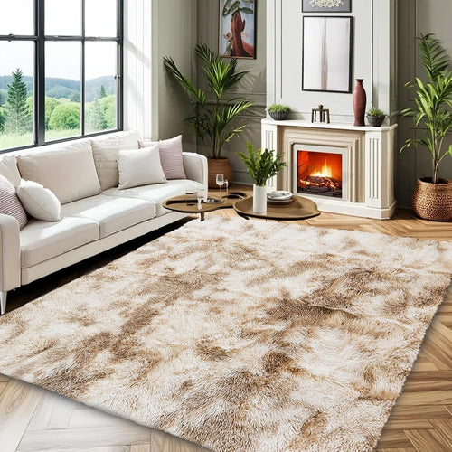 Extra Large Beige Shaggy Rug 200x290cm Soft Thick Non Slip Carpet Living Room