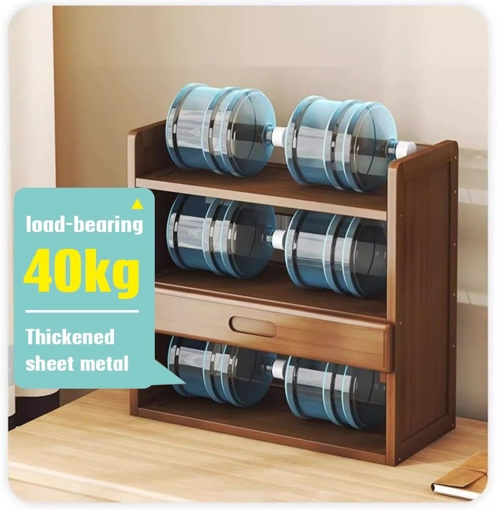 Bamboo Desktop Bookshelf Organizer w/ Drawer | 3-Shelf Desk Hutch 50cm