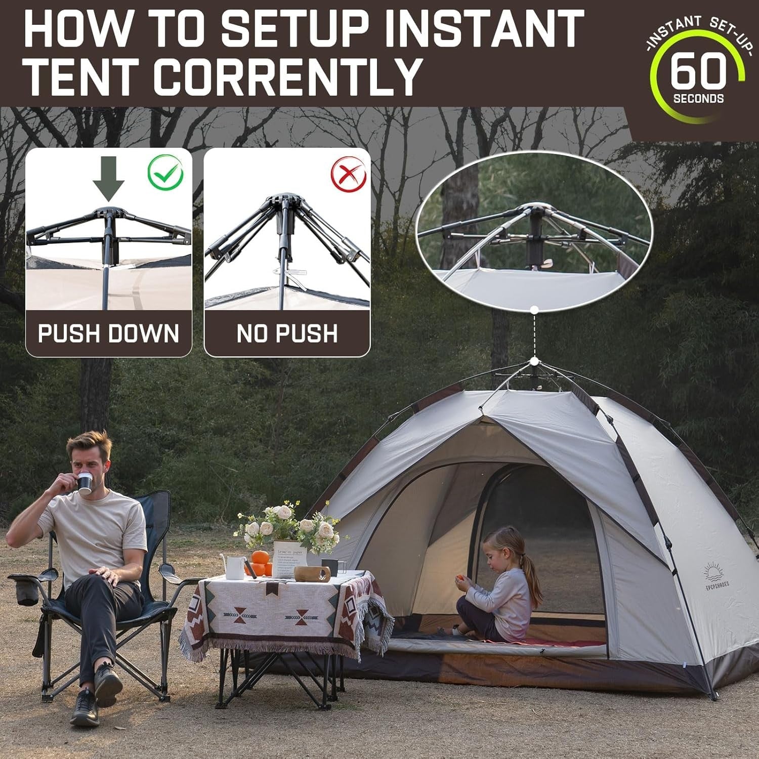 2 Man Pop Up Camping Tent Waterproof Instant Double Layer Dome