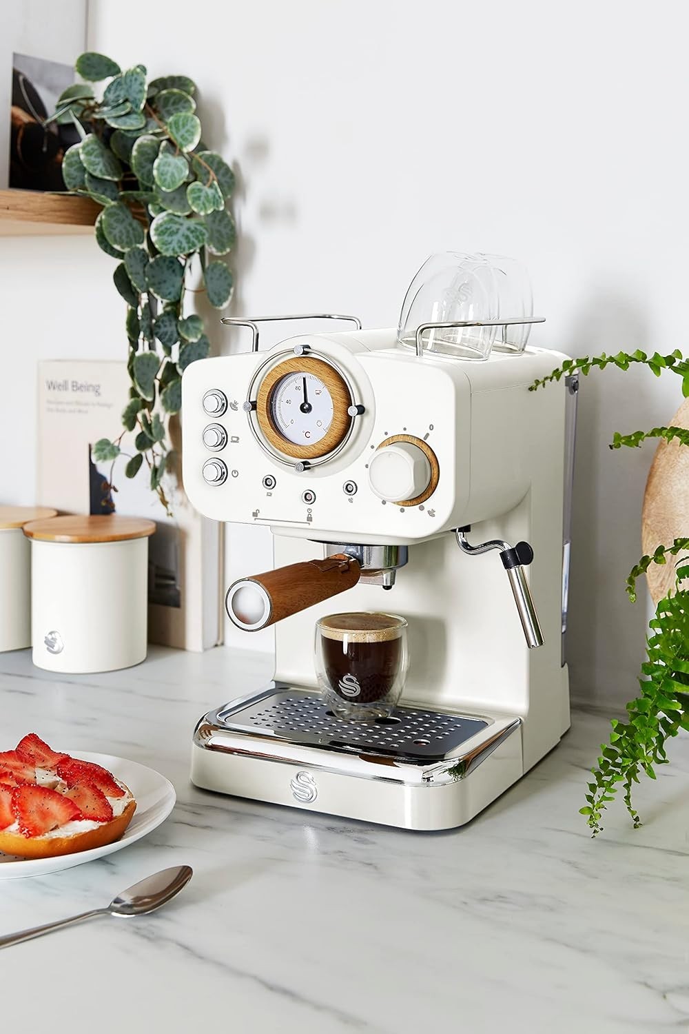 Premium Espresso Coffee Machine 15 Bar Pressure Milk Frother Retro Design 1.2L