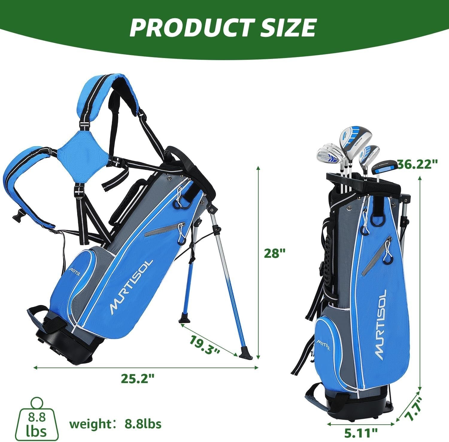 Junior Right Hand Golf Club Set 6 Piece Lightweight Easy Swing Blue