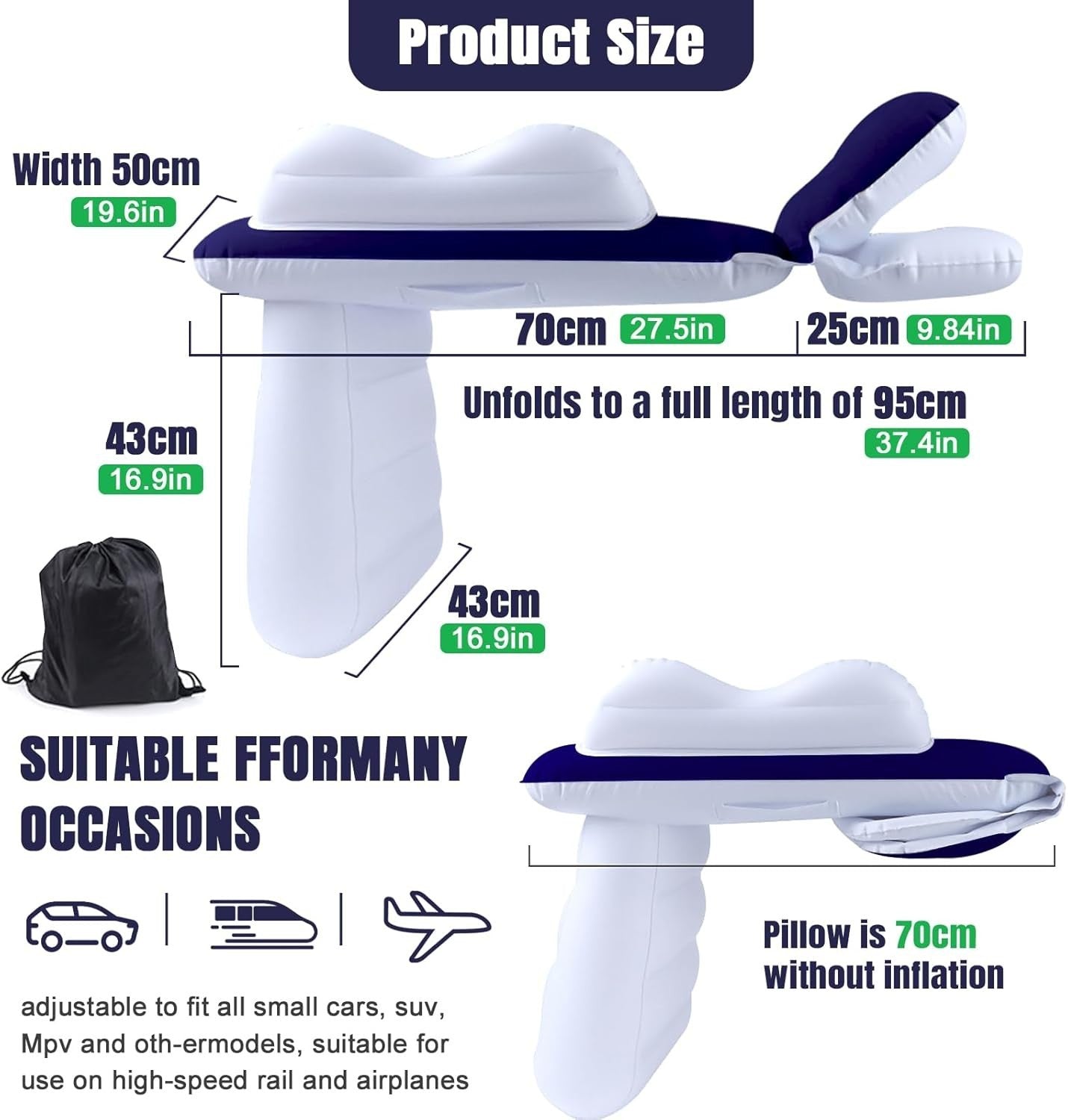 Inflatable Toddler Airplane Bed with Safety Guard & Travel Pump – Portable