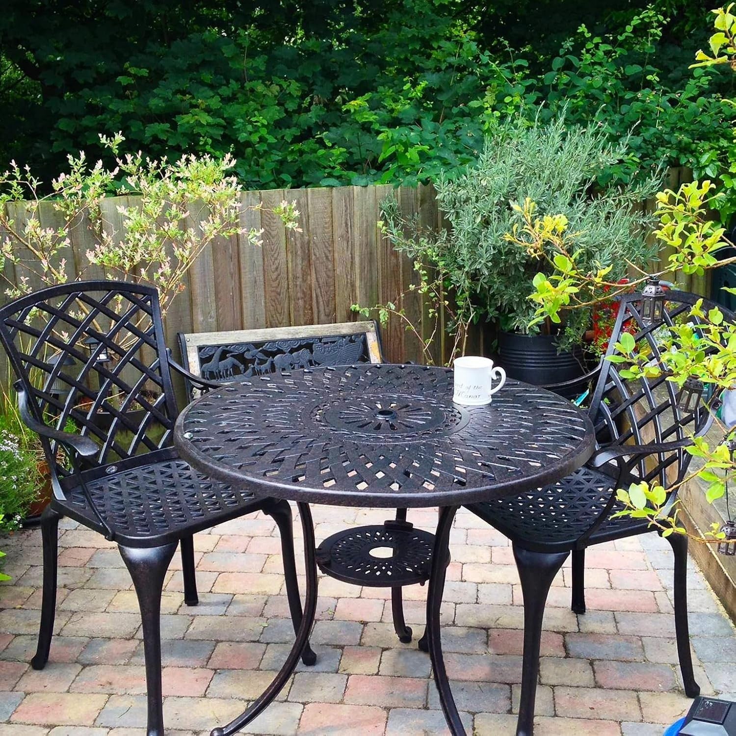 Round Cast Aluminium Garden Table Set 4 Chairs Weatherproof Metal