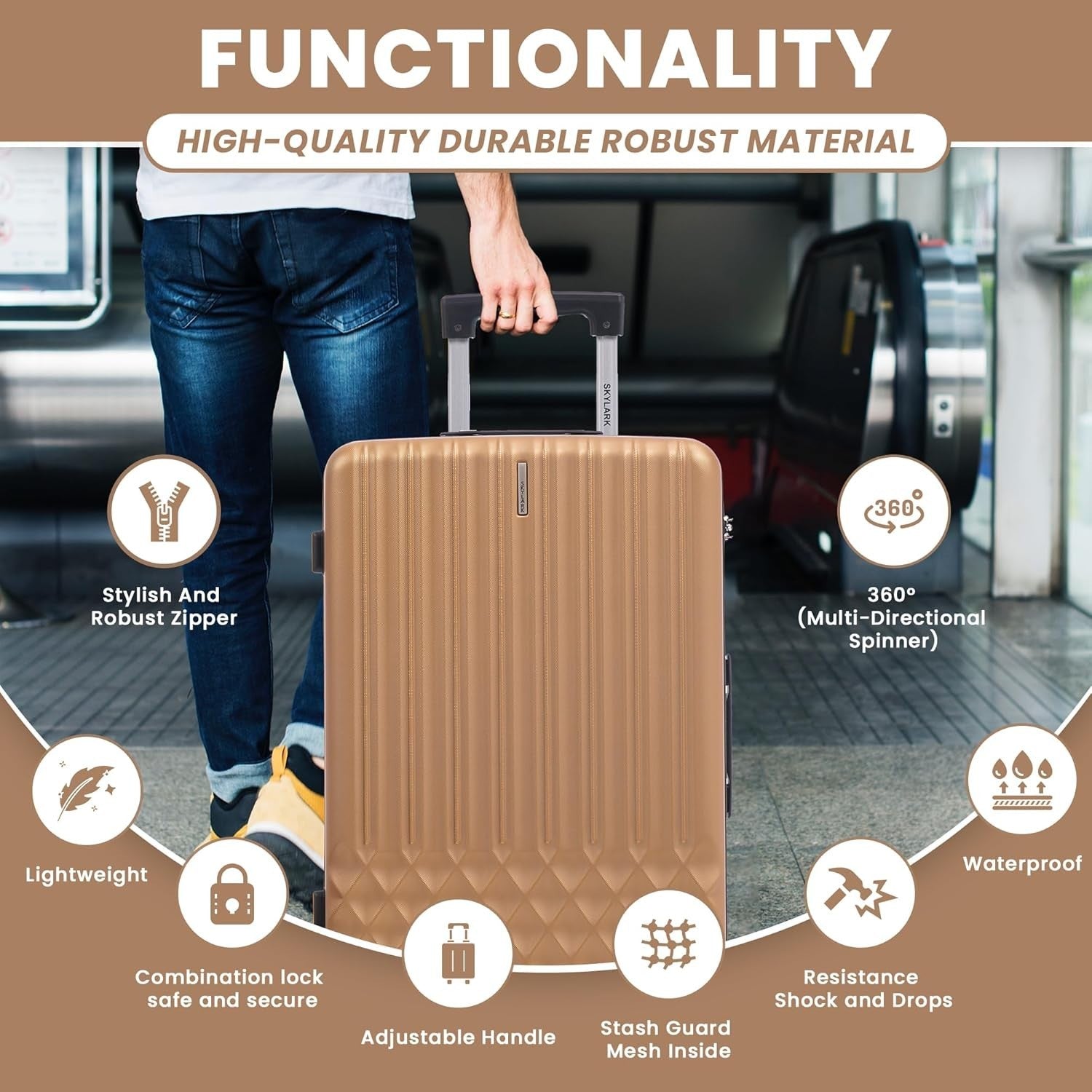 24 Inch Medium ABS Hard Suitcase Lightweight 4 Spinner Wheels 66L