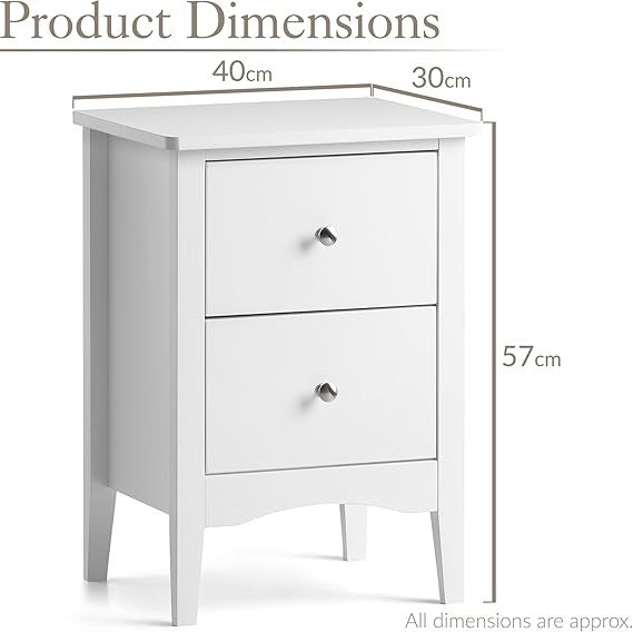 White 2 Drawer Bedside Table Modern MDF Nightstand | Smooth Glide Storage Unit