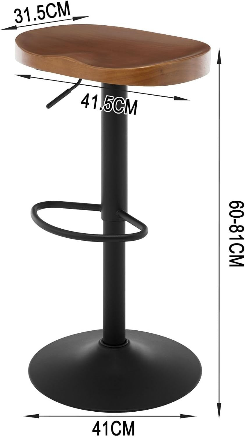 Height Adjustable Swivel Bar Stool with Solid Wood Seat & Footrest