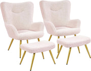 Boucle Armchair with Ottoman Set Pink Sherpa Tub Chair