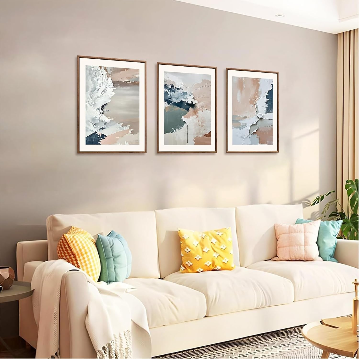 3 Panel Pastel Abstract Canvas Wall Art 30x40cm Framed Set