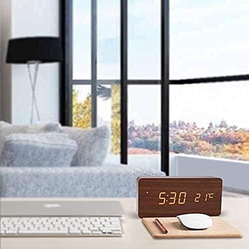 Wooden LED Digital Alarm Clock Silent Bedside Snooze Temperature